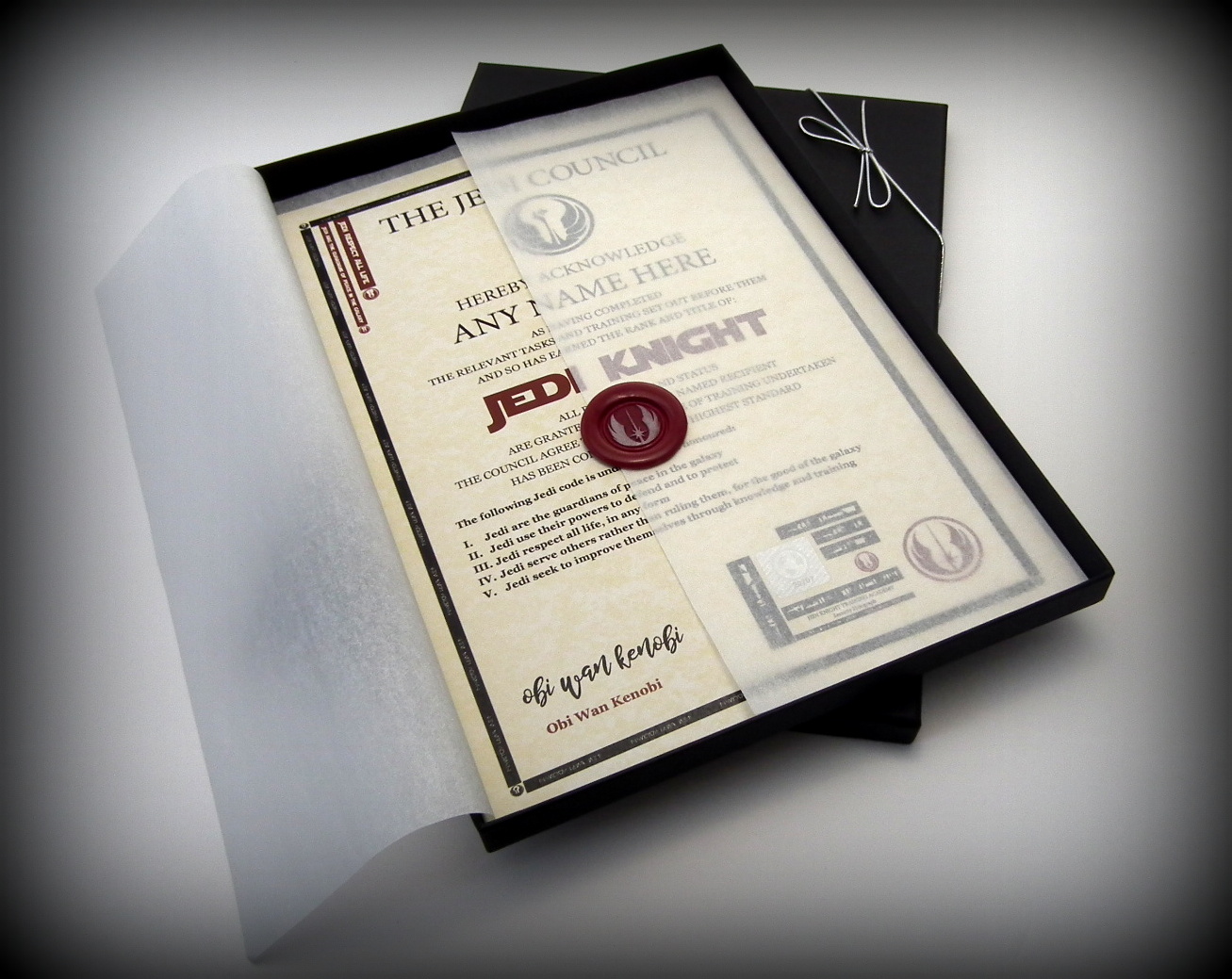 Deluxe Star Wars Jedi Knight Personalised Certificate Gift Box