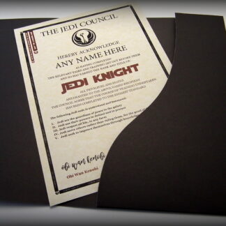 Jedi Knight Style Personalised Certificate in a Presentation Folder