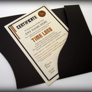 Dr Who - Time Lord Style Certificate in a Luxury Presentation Folder - Personalised with the name of your choice