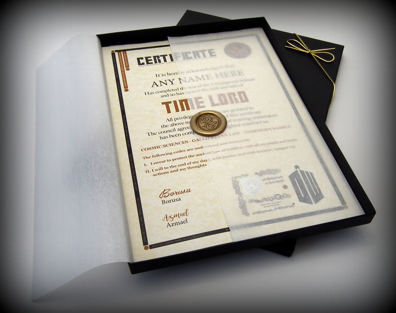 Deluxe Doctor Who Time Lord Personalised Certificate Gift Box