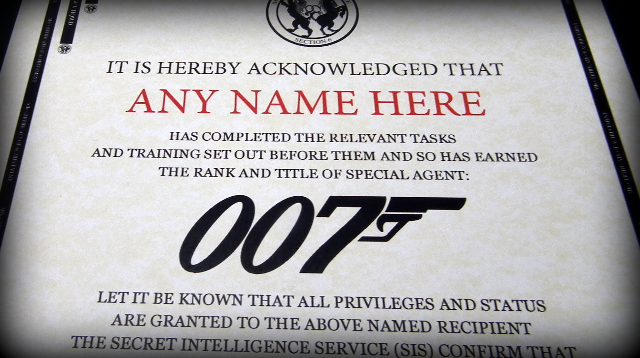 Deluxe James Bond 007 style Personalised Certificate Gift Box - Image 3