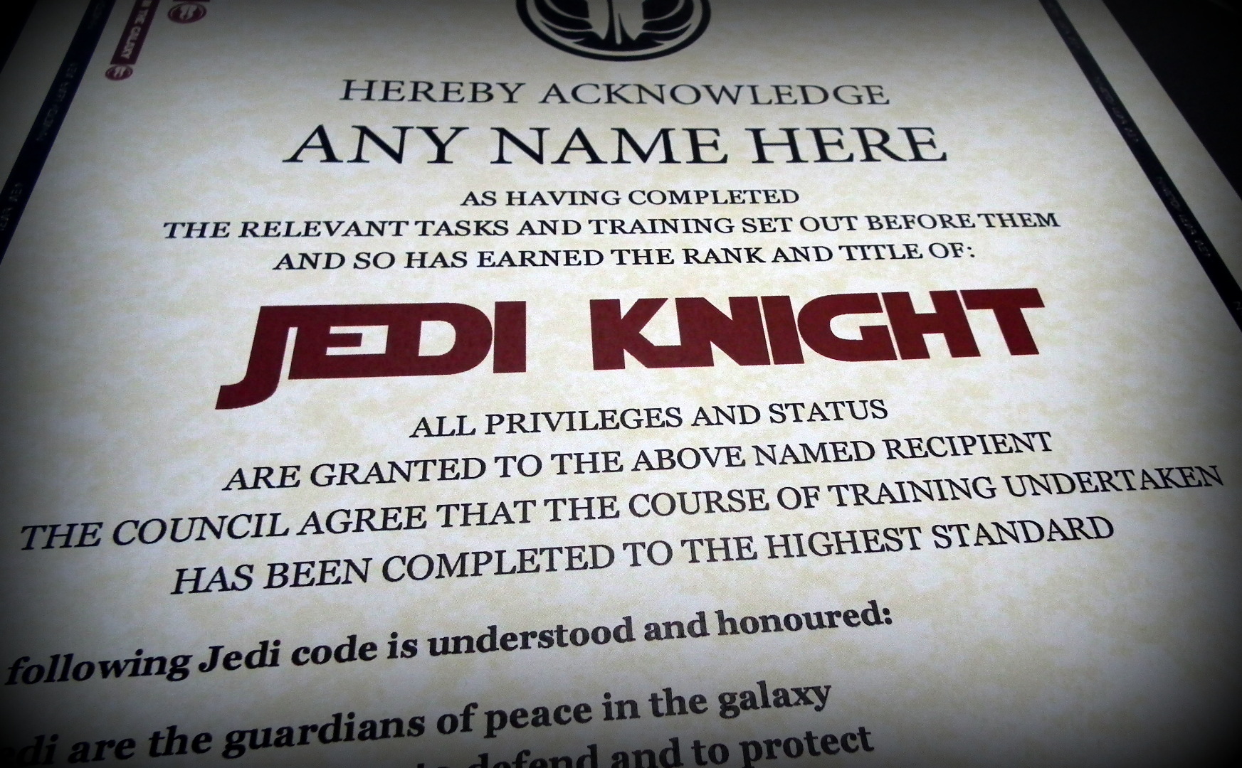 Deluxe Star Wars Jedi Knight Personalised Certificate Gift Box - Image 3