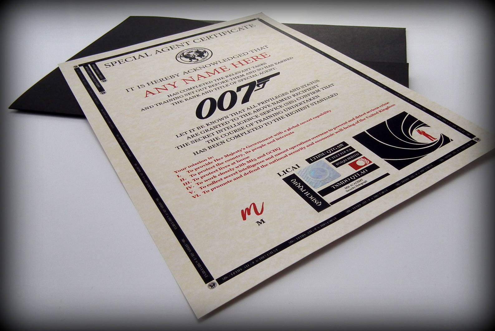 James Bond 007 Style Personalised Certificate in a Presentation Folder - Image 5