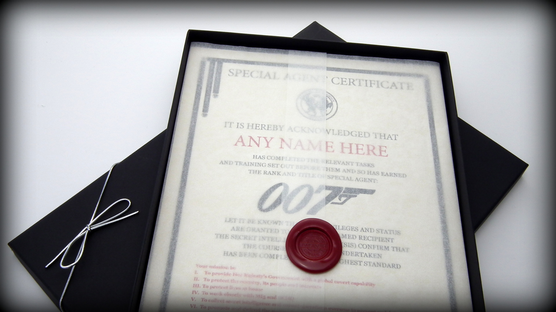 Deluxe James Bond 007 style Personalised Certificate Gift Box - Image 2