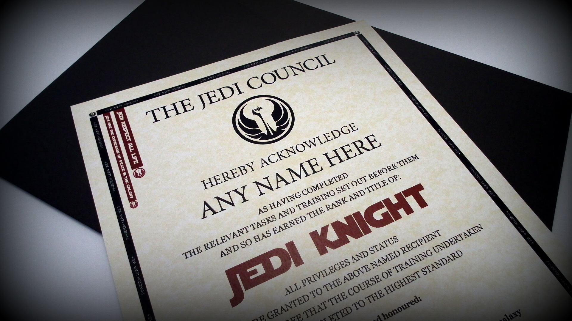 Jedi Knight Style Personalised Certificate in a Presentation Folder - Image 2