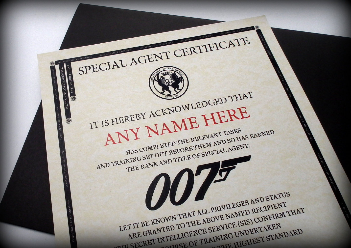 James Bond 007 Style Personalised Certificate in a Presentation Folder - Image 2